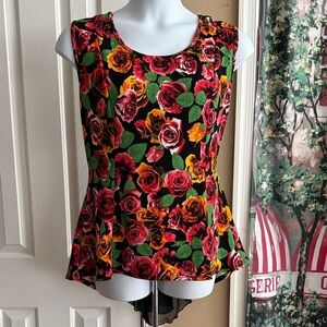 Floral Roses Sleeveless hi/low Blouse